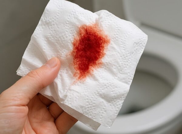 Papel higiênico com sangue como sinal de sangramento nas fezes